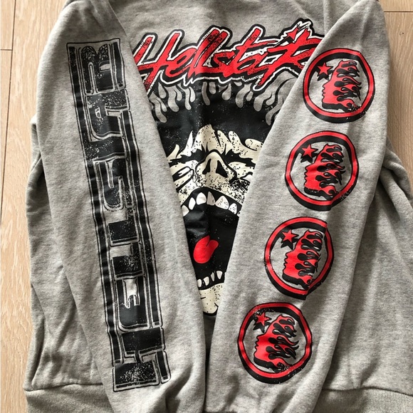 Hellstar Studios 'Records' Los Angeles Crewneck Sweatshirt Heather Grey Size L - Picture 7 of 12